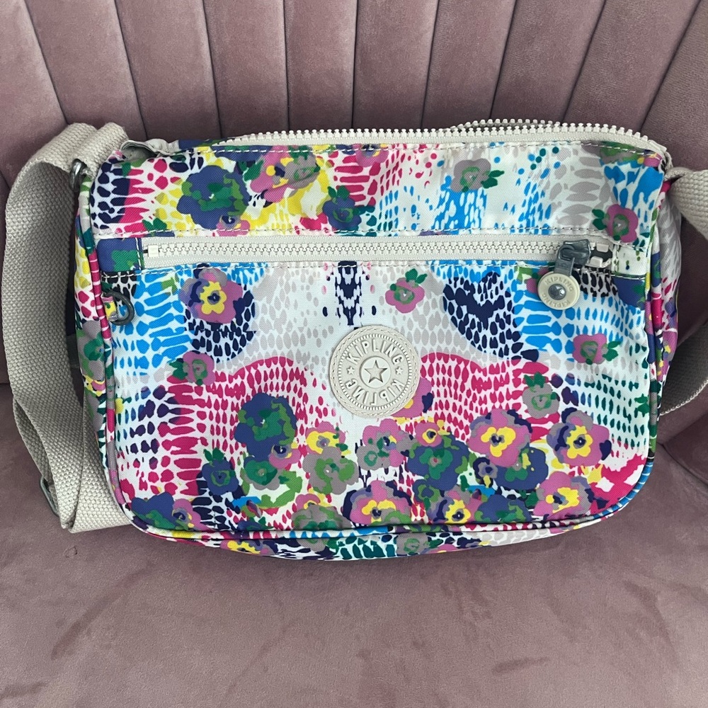 Kipling Pink and Blue Crossbody Bag with Artistic Design